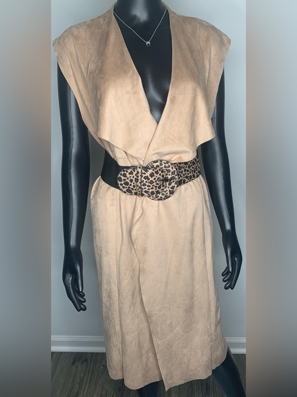 Dolce Cabo Taupe Suede-Look Drape Vest